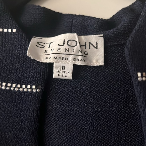 ST JOHN EVENING NAVY/ Horizontal line of glittering Rhinestone suit jacket - Picture 3 of 5